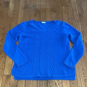 Talbots Blue Cable-Knit V-Neck Pullover Sweater 100% Cotton Size Small Petite Sp